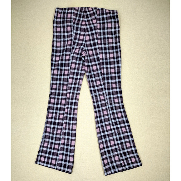Maeve Anthropologie Pants Women's XS Purple Plaid Crop Kick Flare Knit Pull On - Picture 2 of 8